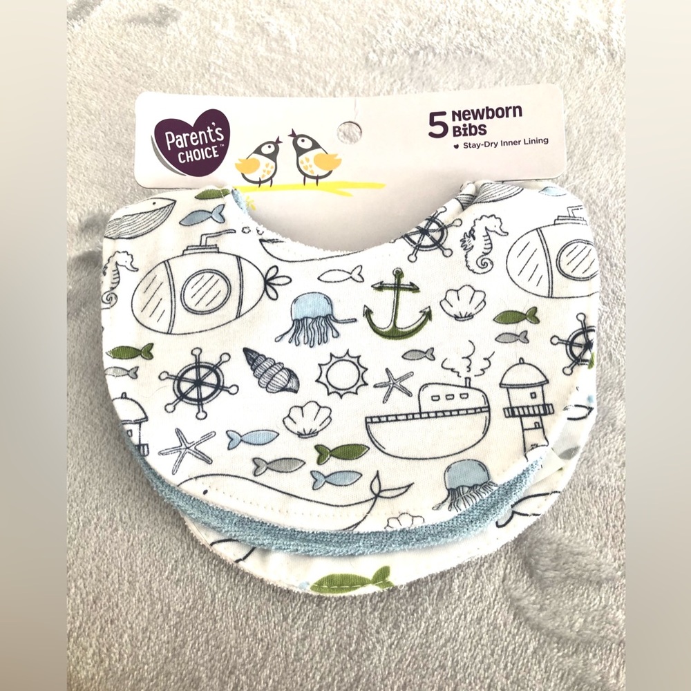 Set of THREE NEW baby bibs - beach nautical theme - newborn NWT new unused